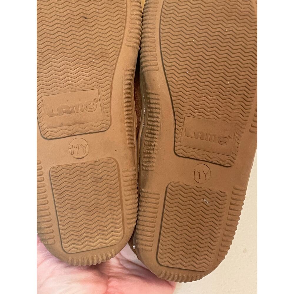 Lamo size 11 faux fur fuzzy slippers suede tan chestnut tie kids - Picture 7 of 7